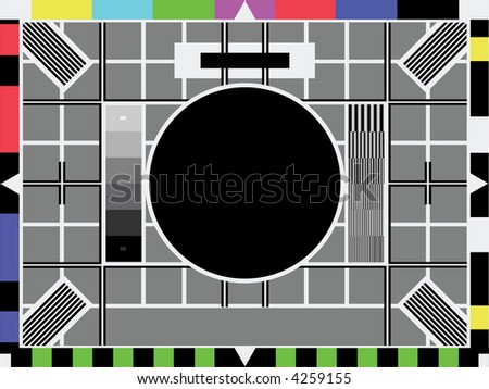 Television test screen used when no signal. Put your own image in the black circle. Room for text in grey part below.