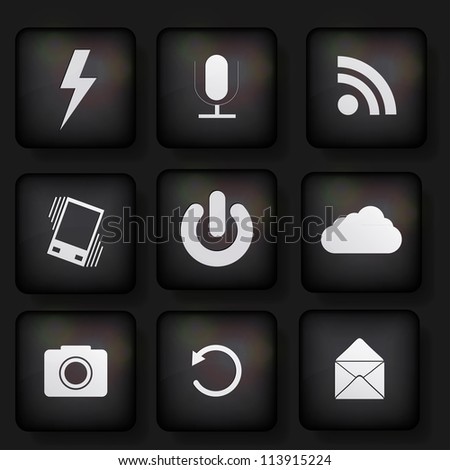 vector web app icon set on black background. Eps10