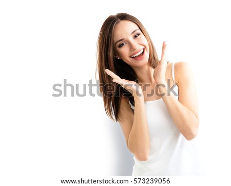 Image, Stock Photo Young Woman with Toothy Smile Posing in Autumnal Park
