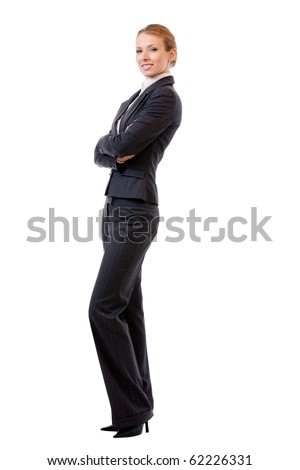 Full body portrait of businesswoman, isolated on white