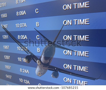 An airport On Time board listing arrivals and departures