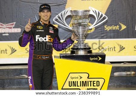 Daytona Beach, FL - Feb 15, 2014:  Denny Hamlin (11) wins the Sprint Unlimited at Daytona International Speedway in Daytona Beach, FL.