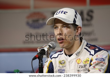 Ft. Worth, TX - Nov 02, 2014:  Brad Keselowski (2) speaks to the media after the AAA TEXAS 500 at Texas Motor Speedway in Ft. Worth, TX.
