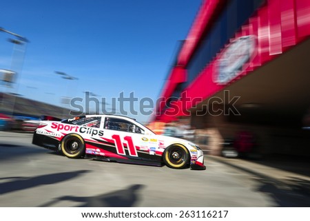 Fontana, CA - Mar 21, 2015:  Denny Hamlin (11) takes to the track to practice for the Auto Club 400 at Auto Club Speedway in Fontana, CA.