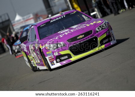 Fontana, CA - Mar 21, 2015:  Michael Annett (46) takes to the track to practice for the Auto Club 400 at Auto Club Speedway in Fontana, CA.