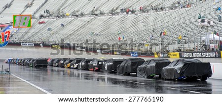 Bristol, TN - Apr 19, 2015:  The NASCAR Sprint Cup Series teams wait for the rain to end for the Food City 500 at Bristol Motor Speedway in Bristol, TN.