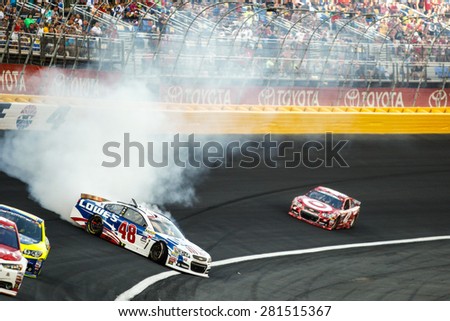Concord, NC - May 24, 2015:  Jimmie Johnson (48) spins off turn 4 during the Coca-Cola 600 at Charlotte Motor Speedway in Concord, NC.