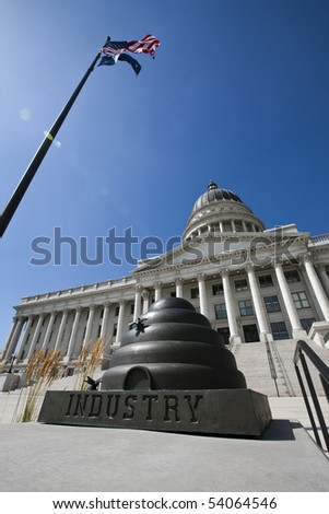 The Utah State Capitol is located on Capitol Hill, overlooking downtown Salt Lake City, Utah.