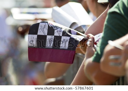 INDIANAPOLIS, IN - JULY 24:  Fans try to get their favorite drivers autographs at the Brickyard 400 race at the Indianapolis Motor Speedway on July 24, 2010 in Indianapolis, IN.