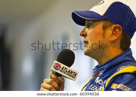 HAMPTON, GA - SEP 04:  Kurt Busch takes questions from the media before qualifying for the Emory Healthcare 500 race at the Atlanta Motor Speedway in Hampton, GA on Sep 04, 2010.