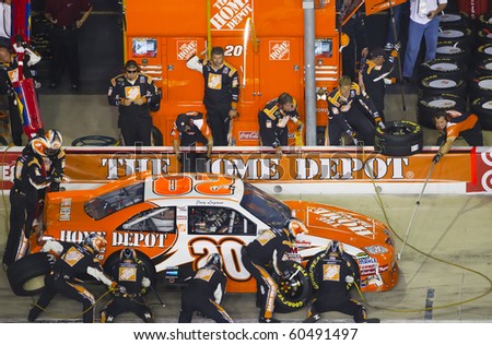 HAMPTON, GA - SEP 05:  Joey Logano brings his Home Depot Toyota in for service during the Emory Healthcare 500 race at the Atlanta Motor Speedway in Hampton, GA on Sep 05, 2010.