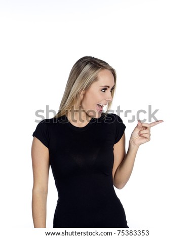A blonde model shows emotion and animation against a white background