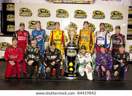Richmond, VA - SEP 11, 2011:  The NASCAR Sprint Cup Series Chase for the Sprint Cup winners pose for a photo at the Richmond International Raceway in Richmond, VA on Sep 11, 2011