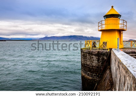Lighthouse at the entrance to Reykjavik harbor in Iceland