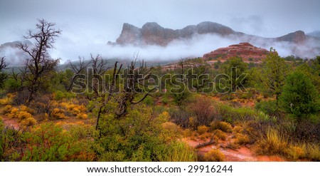 Dramatic image of Red Rocks in Arizona in rainy weather