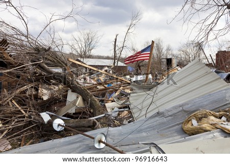 Henryville, IN - March 4, 2012: Aftermath of category 4 tornado that touched down in town on March 2, 2012 in Henryville, IN. 12 deaths and massive loss of property were reported in Indiana