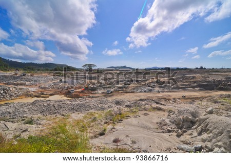 Wide angle of Dam Construction with Machinery image.