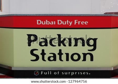 DUBAI - JANUARY 06: Dubai duty free packing station in International airport on January 6, 2013 in Dubai, UAE. Dubai duty free is the world largest airport retailer based on turnover.