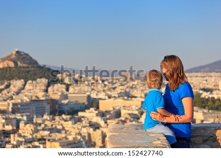 family looking at Athens, Greece