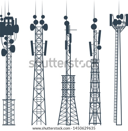 Transmission cellular towers, satellite communication antenna silhouette, of radio signal tower