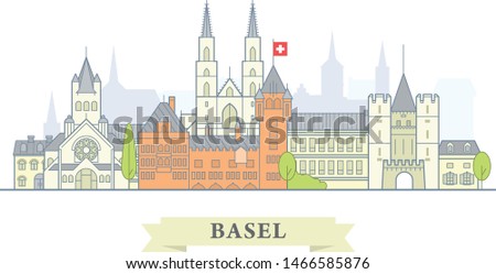 Basel cityscape, Switzerland - old town view, city panorama with landmarks of Basel