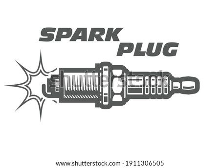 Spark plug monochrome icon, motor vehicle ignition spark plug, engine emblem