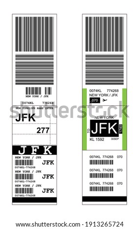 Sticky baggage label with JFK New York airport sign, hand luggage tag template 