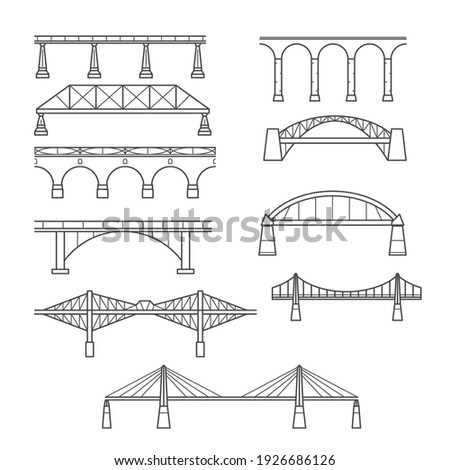 Types of bridges in linear style set - infographic icon of bridges