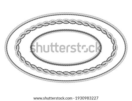 Twisted rope frame of oval shape, elliptic rope border, vector
