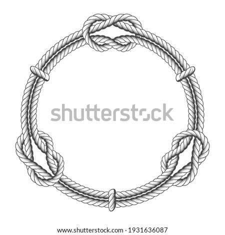 Twisted rope circle - round frame with knots, vector rope border
