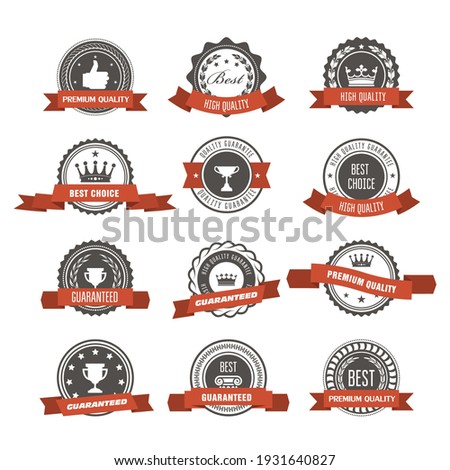 Emblems, badges and stamps with ribbons - awards and seals designs, vector