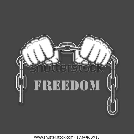 Fists clenching chain, mix fight emblem, cast off chains, freedom and power concept, vector