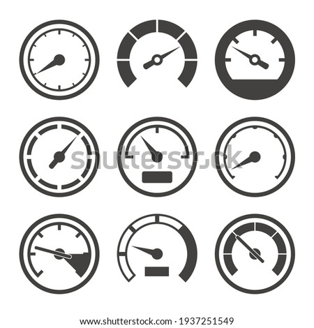 Speedometer and dashboard device scales icon set, vector
