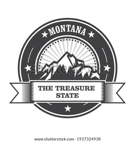 Montana Mountains badge, Treasure State stamp label, vector