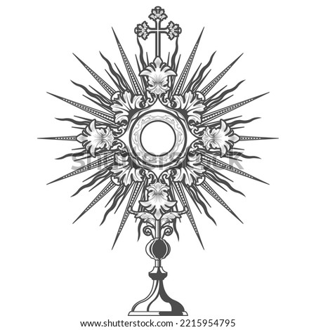Catholic church ceremony monstrance, ostensory adoration to the blessed sacrament, eucharist, vector