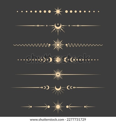 Mystical and tarot style book vignettes, dividers and separators, set of esoteric lunar delimiters, vector