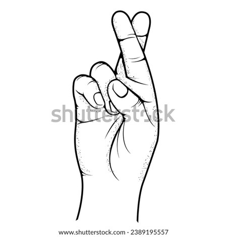 Crossed fingers hand gesture, good luck sign and hope of success, fake promise and fortune symbol, vector