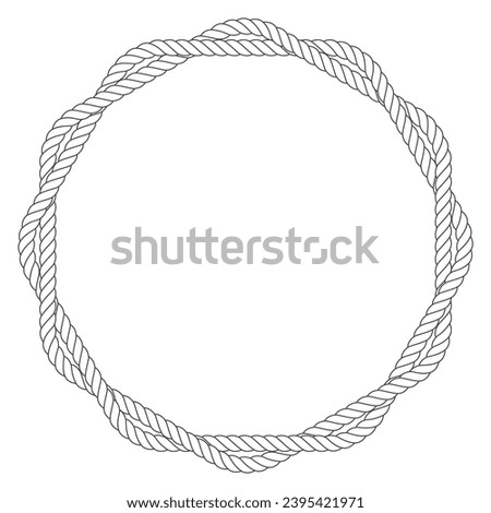 Round rope frame with two twisted ropes, nautical circle frame, vector