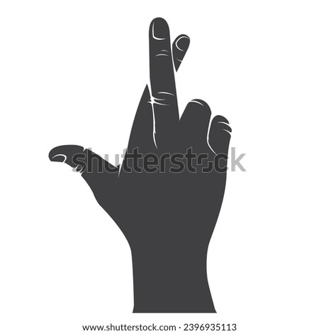 Crossed fingers hand gesture, fake promise and lies superstition sign, good luck symbol, vector