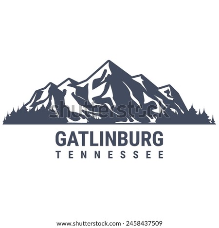 Gatlinburg, Tennessee resort town emblem, snow covered mountains range, Sevier County, vector