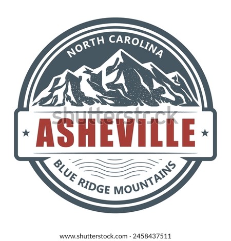 Asheville, North Carolina - mountain resort stamp, emblem with snow covered mountains, vector