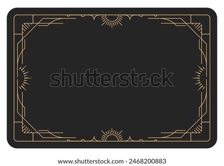 Tarot style frame with decorative border, banner with magic pattern, reverse side of tarot cards with mystic elements, vector