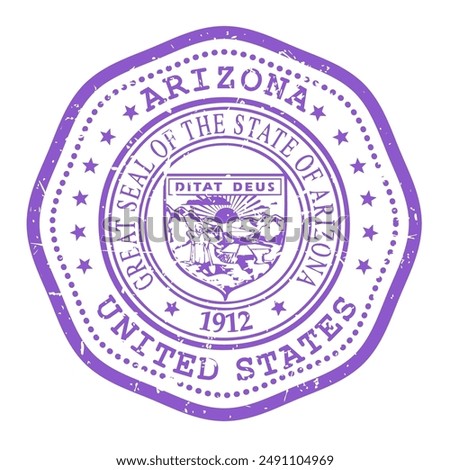 Arizona state stamp with seal, USA travel stamp, shabby postmark of Arizona, vector