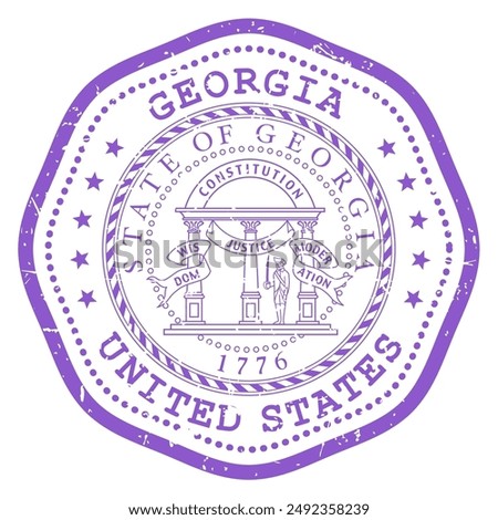 Georgia state stamp with seal, USA travel stamp, shabby postmark of Georgia, vector