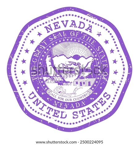 Nevada state stamp with seal, USA travel stamp, shabby postmark of Nevada, vector