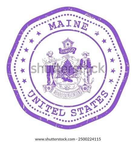 Maine state stamp with seal, USA travel stamp, shabby postmark of Maine, vector