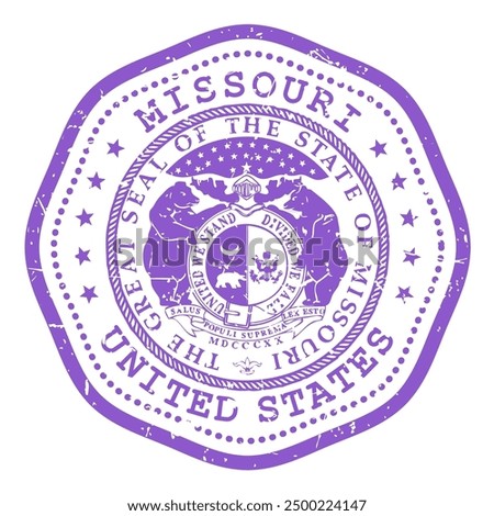 Missouri state stamp with seal, USA travel stamp, shabby postmark of Missouri, vector