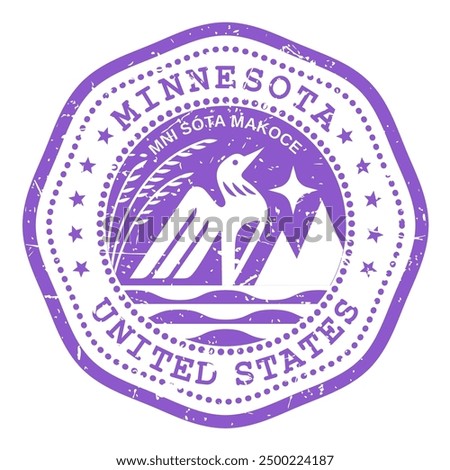 Minnesota state stamp with seal, USA travel stamp, shabby postmark of Minnesota, vector