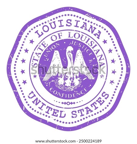 Louisiana state stamp with seal, USA travel stamp, shabby postmark of Louisiana, vector