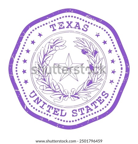 Texas state stamp with seal, USA travel stamp, shabby postmark of Texas, vector